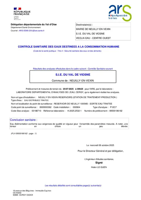 Resultater fra vannkvalitetsanalyser / ARS