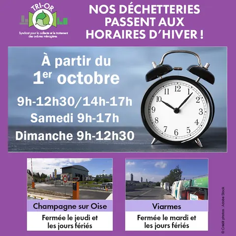 DÉCHETTERIES TRI-OR : LES HORAIRES D’HIVER