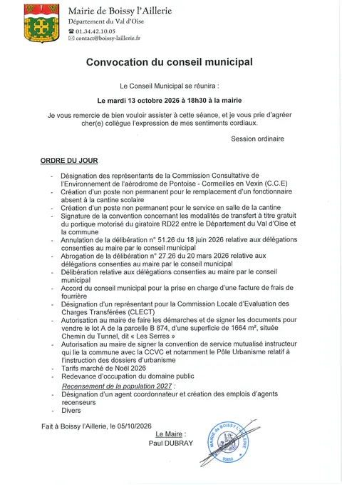 Conseil Municipal le 13 octobre à 18h30