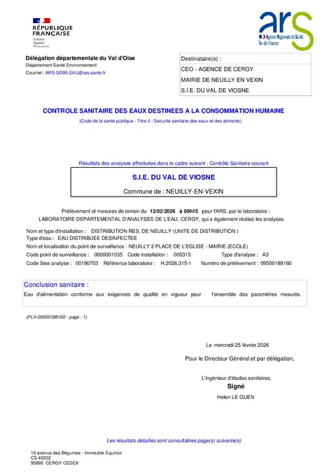 Resultat av vannanalyser februar 2026 – ARS